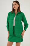 Lela Pamuklu Oversize Tüvit Bayan Gömlek 42190503 YEŞİL