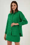 Lela Pamuklu Oversize Tüvit Bayan Gömlek 42190503 YEŞİL