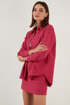 Lela Pamuklu Oversize Tüvit Bayan Gömlek 42190503 FUŞYA