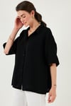 Lela Pamuklu Oversize Yırtmaçlı Kısa Kollu Kadın Gömlek CF25S166965 SİYAH