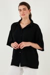 Lela Pamuklu Oversize Yırtmaçlı Kısa Kollu Kadın Gömlek CF25S166965 SİYAH