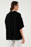 Lela Pamuklu Oversize Yırtmaçlı Kısa Kollu Kadın Gömlek CF25S166965 SİYAH