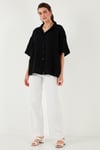 Lela Pamuklu Oversize Yırtmaçlı Kısa Kollu Kadın Gömlek CF25S166965 SİYAH