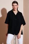 Lela Pamuklu Oversize Yırtmaçlı Kısa Kollu Kadın Gömlek CF25S166965 SİYAH