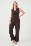 Lela Pamuklu Regular Fit Bağlama Detaylı Alt-Üst Müslin Bayan Takım 5866660 KAHVE