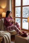 Lela Pamuklu Regular Fit Baskılı Bisiklet Yaka Bayan Pijama Takımı 65723314 BORDO