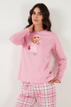 Lela Pamuklu Regular Fit Baskılı Bisiklet Yaka Bayan Pijama Takımı 65723314 PEMBE