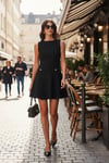 Lela Pamuklu Regular Fit Bisiklet Yaka Düğme Detaylı A Kesim Mini Abiye Bayan Elbise 6525687 SİYAH
