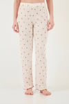 Lela Pamuklu Regular Fit Bisiklet Yaka Kısa Kollu Desenli Rahat Kadın Pijama Takımı 65770753 EKRU
