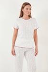 Lela Pamuklu Regular Fit Bisiklet Yaka Kısa Kollu Desenli Rahat Kadın Pijama Takımı 65770753 BEYAZ-MOR