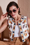 Lela Pamuklu Regular Fit Çiçekli Nakış işlemeli Crop Bayan Yelek 676237 EKRU