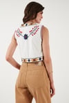 Lela Pamuklu Regular Fit Çiçekli Nakış işlemeli Crop Bayan Yelek 676237 EKRU