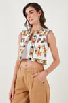 Lela Pamuklu Regular Fit Çiçekli Nakış işlemeli Crop Bayan Yelek 676237 EKRU