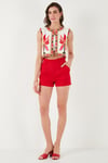 Lela Pamuklu Regular Fit Çiçekli Nakış İşlemeli Crop Bayan Yelek 676291 EKRU