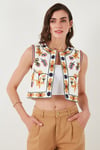 Lela Pamuklu Regular Fit Çiçekli Nakış işlemeli Crop Bayan Yelek 676237 EKRU