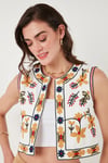 Lela Pamuklu Regular Fit Çiçekli Nakış işlemeli Crop Bayan Yelek 676237 EKRU