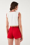 Lela Pamuklu Regular Fit Çiçekli Nakış İşlemeli Crop Bayan Yelek 676291 EKRU
