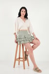 Lela Pamuklu Regular Fit Fırfırlı Mini Müslin Şort Kadın Etek 5866662 Olive