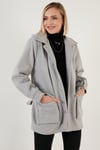 Lela Pamuklu Regular Fit Kemerli Kapüşonlu Bayan Kaban 6380057 AÇIK GRİ MELANJ