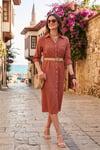 Lela Pamuklu Regular Fit Kemerli Midi Boy Gömlek Kadın Elbise 67810301 CAMEL