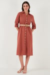 Lela Pamuklu Regular Fit Kemerli Midi Boy Gömlek Kadın Elbise 67810301 CAMEL