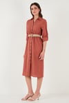 Lela Pamuklu Regular Fit Kemerli Midi Boy Gömlek Kadın Elbise 67810301 CAMEL