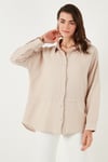 Lela Pamuklu Regular Fit Müslin Bayan Gömlek CF25S166905 TAŞ