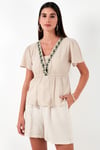 Lela Pamuklu Regular Fit Nakış İşlemeli Püsküllü Bayan Bluz 611BZ0282 BEJ