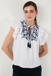 Lela Pamuklu Regular Fit Nakış İşlemeli Kadın Bluz 611BZ0253 Beyaz-İndigo