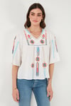 Lela Pamuklu Regular Fit Nakış İşlemeli Bayan Bluz 611BZ0247 EKRU