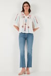 Lela Pamuklu Regular Fit Nakış İşlemeli Bayan Bluz 611BZ0247 EKRU