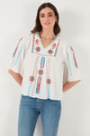 Lela Pamuklu Regular Fit Nakış İşlemeli Bayan Bluz 611BZ0247 EKRU