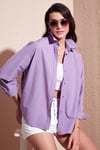 Lela Pamuklu Regular Fit Önü Kısa Arkası Uzun Oval Kesim Bayan Gömlek CF25S163867 LİLA