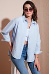 Lela Pamuklu Regular Fit Önü Kısa Arkası Uzun Oval Kesim Bayan Gömlek CF25S163867 AÇIK MAVİ