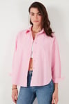 Lela Pamuklu Regular Fit Önü Kısa Arkası Uzun Oval Kesim Bayan Gömlek CF25S163867 AÇIK PEMBE