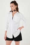 Lela Pamuklu Regular Fit Tek Cepli Bayan Gömlek 4613001 BEYAZ
