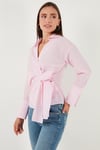 Lela Pamuklu Regular Fit Uzun Kollu Bağlama Detaylı Bayan Gömlek 65200538 PEMBE