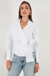 Lela Pamuklu Regular Fit Uzun Kollu Bağlama Detaylı Bayan Gömlek 65200538 BEYAZ