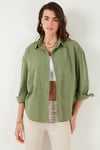 Lela Pamuklu Regular Fit Uzun Kollu Düz Bayan Gömlek CF25S168305 HAKİ