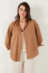 Lela Pamuklu Regular Fit Uzun Kollu Düz Bayan Gömlek CF25S168305 CAMEL