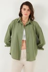 Lela Pamuklu Regular Fit Uzun Kollu Düz Bayan Gömlek CF25S168305 HAKİ