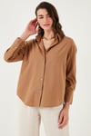 Lela Pamuklu Regular Fit Uzun Kollu Düz Bayan Gömlek CF25S168305 CAMEL