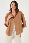 Lela Pamuklu Regular Fit Uzun Kollu Düz Bayan Gömlek CF25S168305 CAMEL