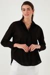 Lela Pamuklu Regular Fit Uzun Kollu Düz Bayan Gömlek CF25S168305 SİYAH