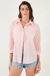 Lela Pamuklu Regular Fit Uzun Kollu Düz Bayan Gömlek CF25S168305 AÇIK PEMBE