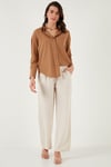 Lela Pamuklu Regular Fit Uzun Kollu Düz Bayan Gömlek CF25S168305 CAMEL