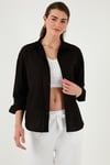 Lela Pamuklu Regular Fit Uzun Kollu Düz Bayan Gömlek CF25S168305 SİYAH