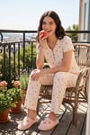 Lela Pamuklu Regular Fit Yumuşak Dokulu Düğmeli V Yaka Kadın Pijama Takımı 65770755 EKRU