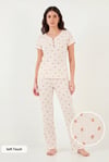 Lela Pamuklu Regular Fit Yumuşak Dokulu Düğmeli V Yaka Kadın Pijama Takımı 65770755 EKRU