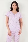 Lela Pamuklu Regular Fit Yumuşak Dokulu Düğmeli V Yaka Kadın Pijama Takımı 65770755 LİLA
